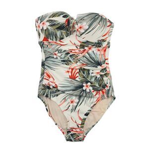 Kona Sol Swimsuit Womens Medium Beige Tropical Print High Coverage Pool Beach